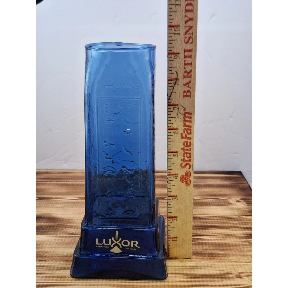 Las Vegas LUXOR Casino Hotel Cobalt Blue Egyptian Obelisk Glass Vase 9